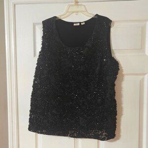 Black textured sequin top